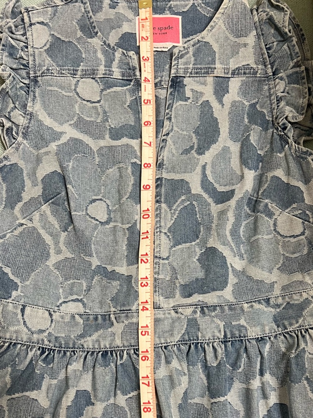 Kate Spade Denim Floral Textured Sleeveless Fit‑and‑Flare Dress with Ruffles - Picture 8 of 10